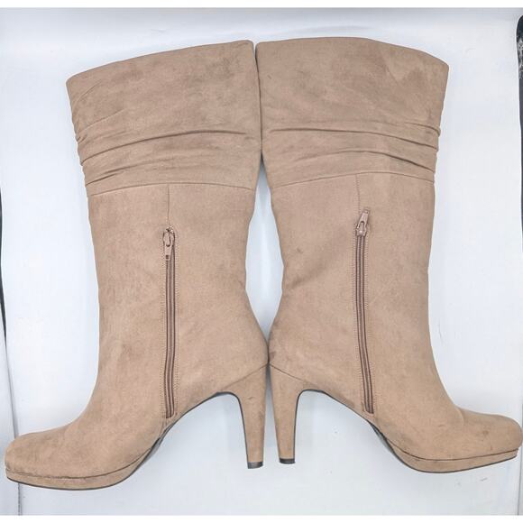Mootsies Tootsies Suede Knee-High Heels – 3.5" Heel - Y2K Minimalist, Taupe, 10M - Picture 7 of 16